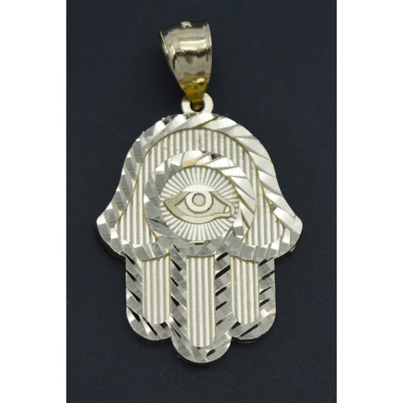 Real Solid 10K Yellow Gold Shiny Hamsa Evil Eye Charm Pendant 3.8gr - Picture 1 of 7